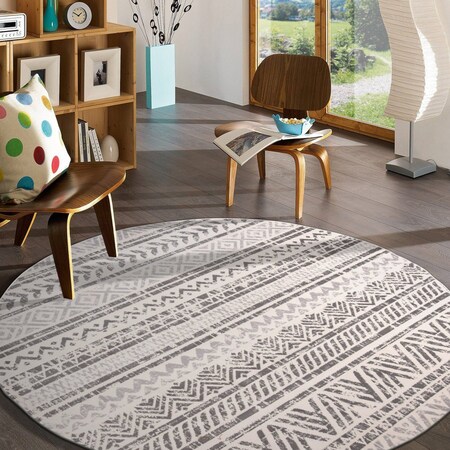 World Rug Gallery Geometric Boho Area Rug 8 ft Round Gray MON843GRAY8RND
