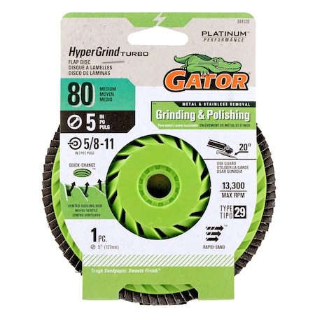Gator Finishing 5 in. X 5/8-11 in. Sanding Flap Disc, 80 Grit 391120