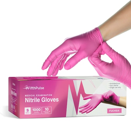 Fifthpulse Disposable Gloves, 3 mil Palm, Nitrile, Powder-Free, Small, 1000 PK, Fuchsia FMN100302