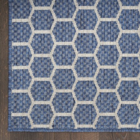 Homeroots 12' Blue And Ivory Geometric Indoor Outdoor Runner Rug 564118