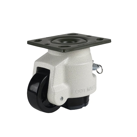 Foot Master Leveling Caster, Rachet, 75mm Nylon Wheel, 4 x 4-1/2 Plate, Swivel, 750kg Cap, NBR Foot Pad, Ivory GDR-100-F-NYN-PUS