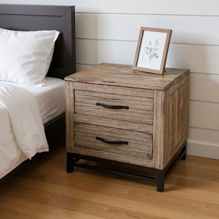 Homeroots 25" Brown Solid Wood Two Drawer Nightstand 527073