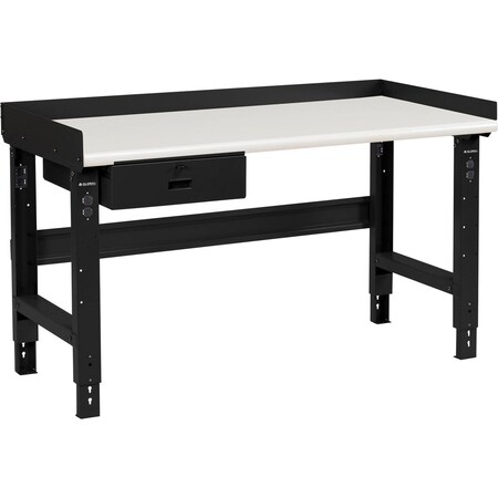 Global Industrial 72 x 30 Adj Height Workbench w/Drawer, Black- Plastic Laminate Safety Top 183991ABK