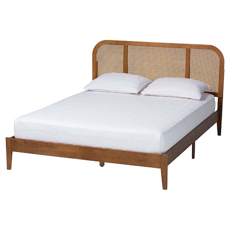 Baxton Studio Fleur Mid-Century Woven Rattan Wood Queen Size Bed 251-13756-ZORO