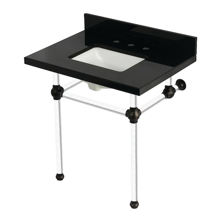 Kingston Brass 30" Black Granite Console Sink with Acrylic Legs, 8-Inch, 3-Hole, Black Granite/Oil Rubbed Bronze KVPK3030KASQ5
