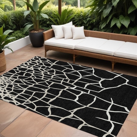 Homeroots 9' X 12' Black And Beige Abstract Washable Indoor Outdoor Area Rug 601108