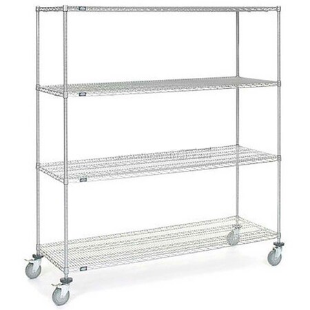 Global Industrial Nexel 4 Shelf Truck, Chrome, 36"W x 21"D x 80"H, ESD Polyurethane Casters, 4 Swivel, 2 Brake B2351605