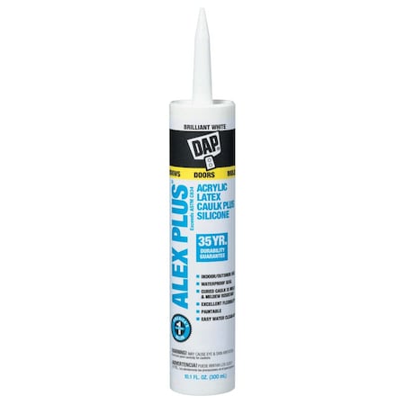Dap ALEX PLUS Acrylic Latex Caulk Plus Silicone (PC 18101), 10.1 oz Cartrdge, White, 12PK 802-18152