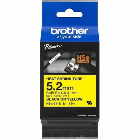 Brother Sleeve Label, Yellow, Polyolefin, 7/32 in W HSe611E