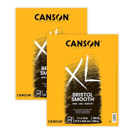 Canson XL Series Bristol Pad, Smooth Finish, Foldover Binding, 25 Sheet, 11x14 inch, 2PK C400061835