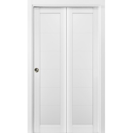 Sartodoors Sliding Closet Bi-fold Doors White Solid Core Modern Interior QUADRO4115BF-WS-48 x 96 (2* 24x96)