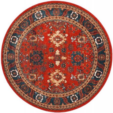 Safavieh 6 ft. 7 in. x 6 ft. 7 in. Round Vintage Hamadan Power Loomed Round Rug, Orange & Blue VTH214C-7R
