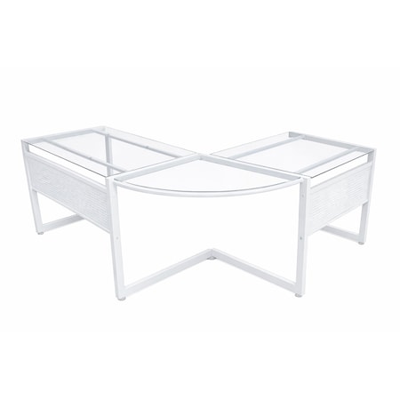 Homeroots 78" Clear and White Glass and Metal Corner Computer Desk 654256