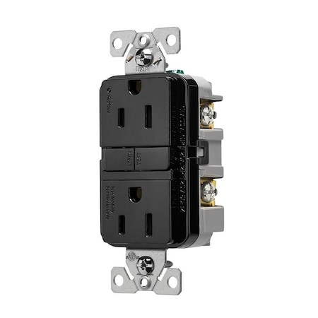 Eaton Wiring Devices Receptacle, 125 V, 15 A, NEMA: 5-15R, GFCI Socket, Back, Side Wiring, Black TRGF15BK