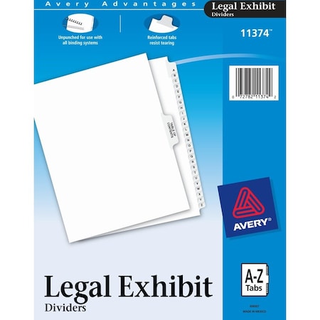 Avery Dennison Avery Premium Collated Legal Exhibit Divider, Printed A to Z, 8.5"x11", 26 Tabs, White/White 11374