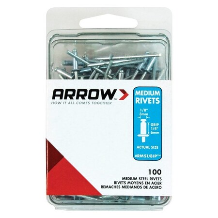 Arrow Fastener 1/8 in. D X 1/4 in. Steel Rivets Silver, 100PK RMS1/8IP