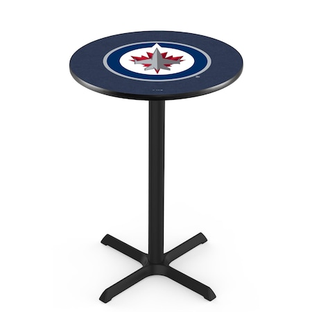 Holland Bar Stool Co 42" Blk Wrinkle Winnipeg Jets Pub Table, 36" dia. Top L211B4236WinJet