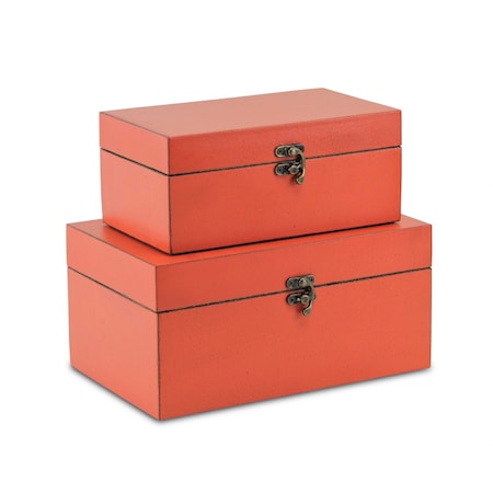 Homeroots Set of Two Coral Wooden Storage Boxes, 2PK 399680