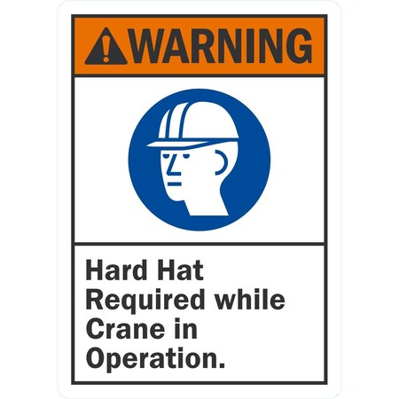 Lyle Hard Hat Required While Crane In Operation, 10x14, Non-Reflective, White G-1423-PL_10x14