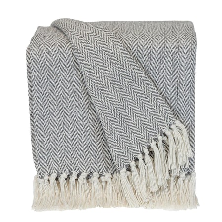 Homeroots Handloomed Light Gray Cotton Throw Blanket with Tassels 476199