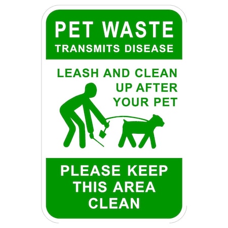 Sign Solutions Usa Pet Waste Transmit Disease, 12 in W x Vertical Rectangle, Aluminum Sign DCS06HWT1218CUS00056