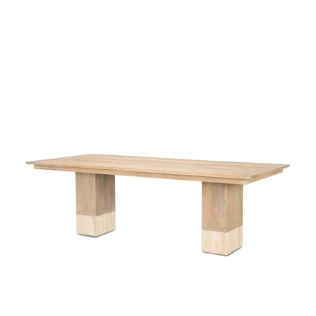 Homeroots 94" Beige Solid Wood and Marble Trestle Base Dining Table 722714