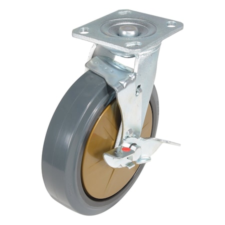 Vestil Rubber Swivel With Brake Caster 8 In. Diameter x 2 In. Width 881 Lb. Capacity Dark Gray/Gold CST-KSM-8X2MR-SWB