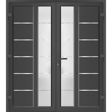 Vdomdoors Front Exterior Prehung Metal-Plastic Double Doors / MANUX 8088 Antracite / Office Commercial and Re MANUX8088DEXD-ANT-LH-W72xH80