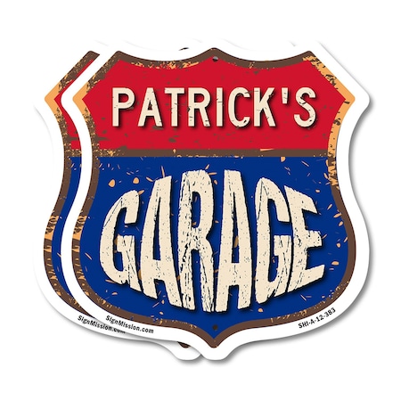 Signmission Patrick's Garage, 12 inch X 12 inch, Plastic Sign, 2PK SHI-P-2PACK-12-383-PATRICK
