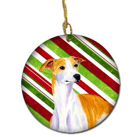 Carolines Treasures Whippet Candy Cane Holiday Christmas Ceramic Ornament LH9238-CO1