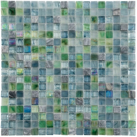 Apollo Tile Mingles 11.6inx11.6in Glossy Stone Blue and Green Glass Mosaic Wall Floor Tile 18.69 sqft/cs, 10PK MIX1588BL582A