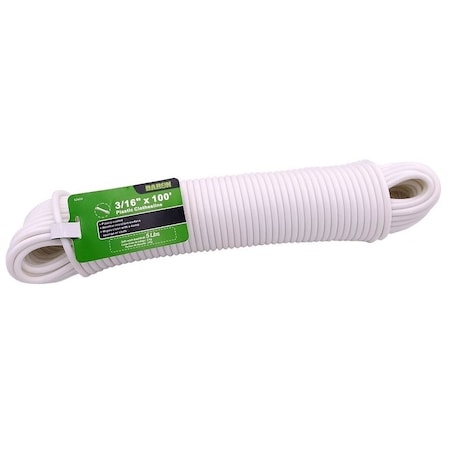 Baron Clothesline, 3/16 in, 100 ft L, Plastic, White 52604