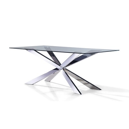 Homeroots 72" Clear and Silver Glass and Metal Cross Leg Base Dining Table 555141
