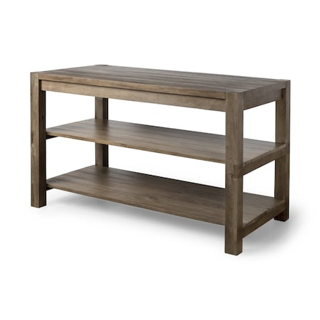 Homeroots Brown Solid Wood Kitchen Island With Two Tier Smooth Counter Top 380611