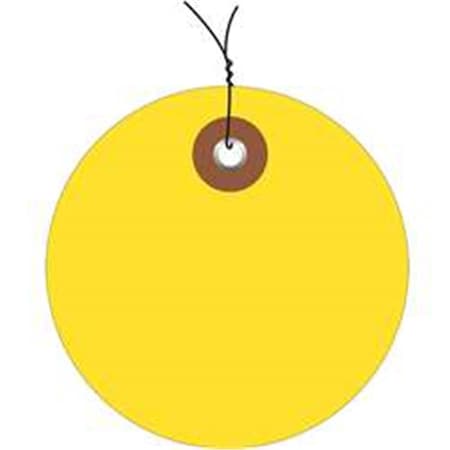 Officespace 2 in. Yellow Plastic Circle Tags - Pre-Wired, 100PK OF2833513