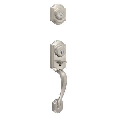 Kwikset Handleset, 2 Grade, Satin Nickel, 2-3/8 x 2-3/4 in Backset, KW1 Keyway, 1-3/4 in Thick Door 95530-018