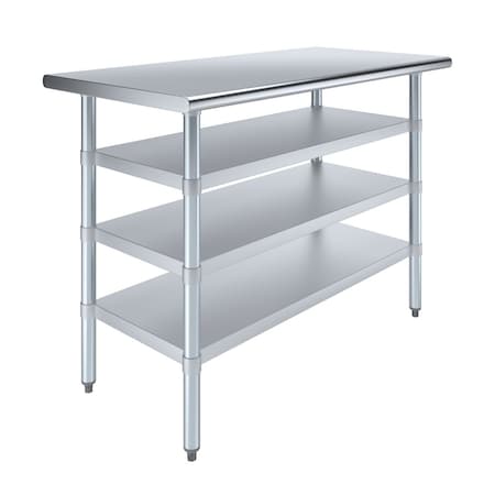 Amgood 24in D x 48in L Stainless Steel Table, Three Undershelves AMG WT-2448-3SH-Z