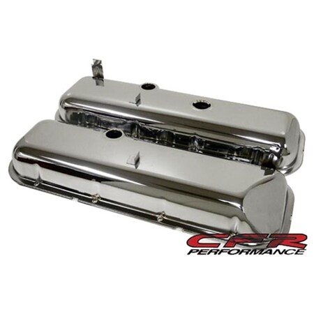 Cfr Performance Short OEM Style Recessed Corner Steel Valve Covers - Chrome with Dripper Rails for 1965-72 Chevy CF55017