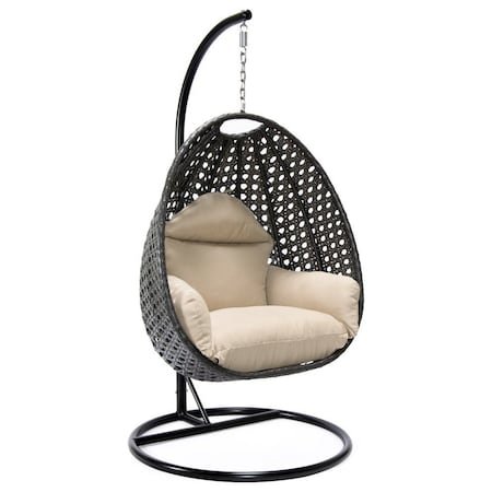 Leisuremod Charcoal Wicker Hanging Egg Swing Chair with Beige Cushions ESCCH-40BG