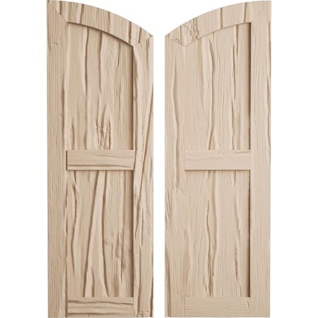 Ekena Millwork Riverwood 2 Equal Flat Panel w/Elliptical Top Faux Wood Shutters, 12W x 56H 52 Low Side, PR SHUFPL12X56RWPR