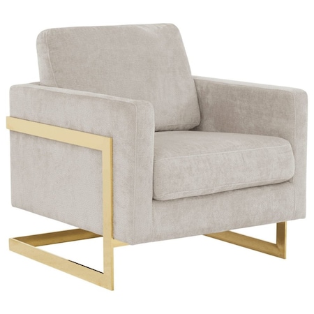 Leisuremod Lincoln Boucle Fabric Accent Armchair, Gold Stainless Steel Frame & Removable Back Cushion, Grey LA31-B-GR