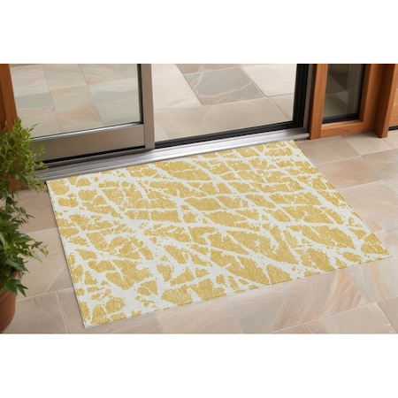 Homeroots 2' X 3' Gold and White Abstract Washable Non Skid Indoor Outdoor Area Rug 559262