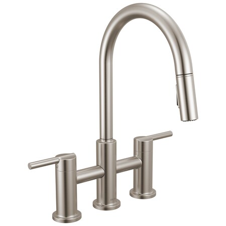 Delta Nicoli Two Handle Pull-Down Bridge Kitchen Faucet Stainless 39876LF-SS