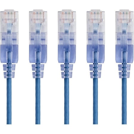 Monoprice Slim Cat6A Patch Cable, 5 Pack, 14 ft.Blue 15146