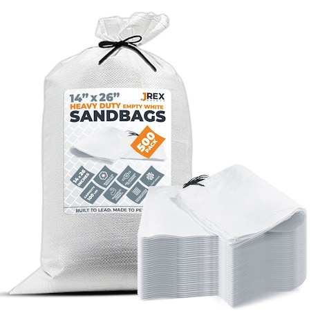 Jrex Safety Woven White HD Polypropylene Sandbags - 14 x 26 in, 100 lb Capacity, 500PK SBW-JR-HVY-1426-500PK