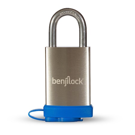 Benjilock Fingerprint Padlock with Blue Bumper and up to 10 Fingerprints with Stainless Steel Shackle and BJL207SS-40