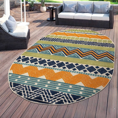 World Rug Gallery Contemporary Boho Indoor/Outdoor Area Rug 5 ft x 7 ft Oval Multi 5559MULTI5OV