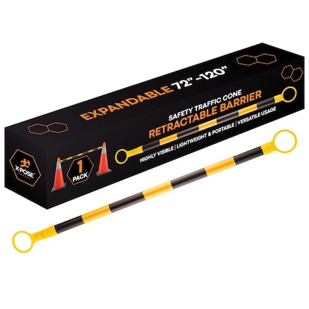 Xpose Safety Retractable Cone Barrier, Yellow/Black, 2in OD, 72-120 in, Road & Parking Safety CBY72/120-1-N