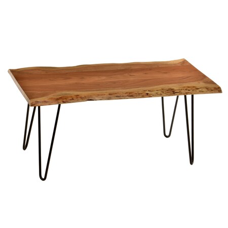 Homeroots 42" Natural And Black Solid Wood And Iron Coffee Table 493316