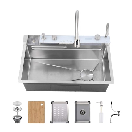 Wrightmaster 29.5 in. Drop-In Single Bowl Silver Stainless Steel Kitchen Sink w/ Drainage Knob and Cutting Board ZOR-01808